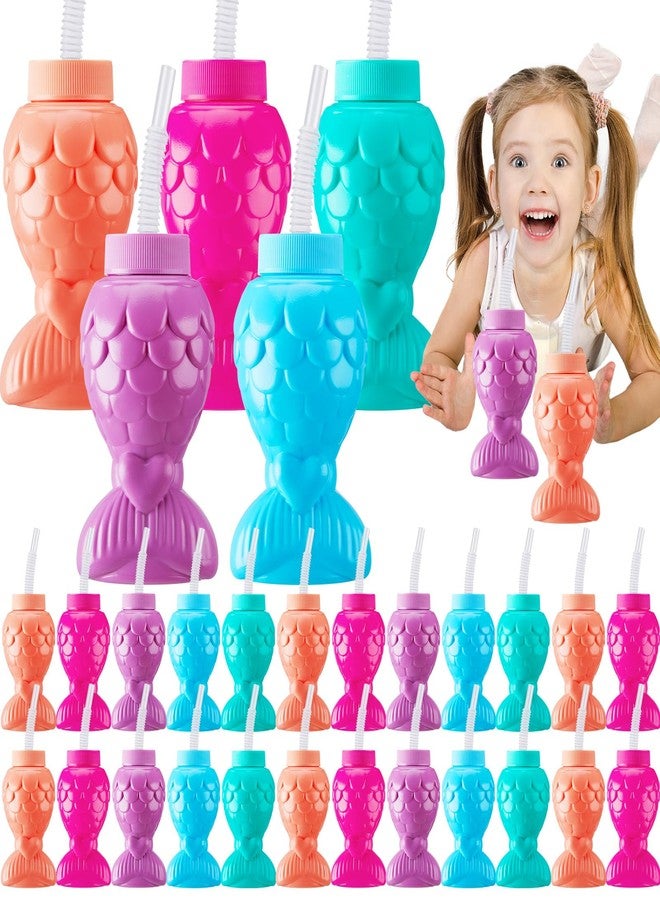 Sliner Mermaid Tumblers with Lids and Straws, Mermai Cups Favors Summer Plastic Sipper Cups for Kids Mermai Birthday Party Gifts Supplies Decorations(24 Pcs, Mermaid) - Image 1